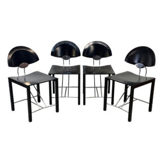 Late 20th Century Post Modern Ebonized Wood & Chrome Dining Chairs (Set of 4) For Sale