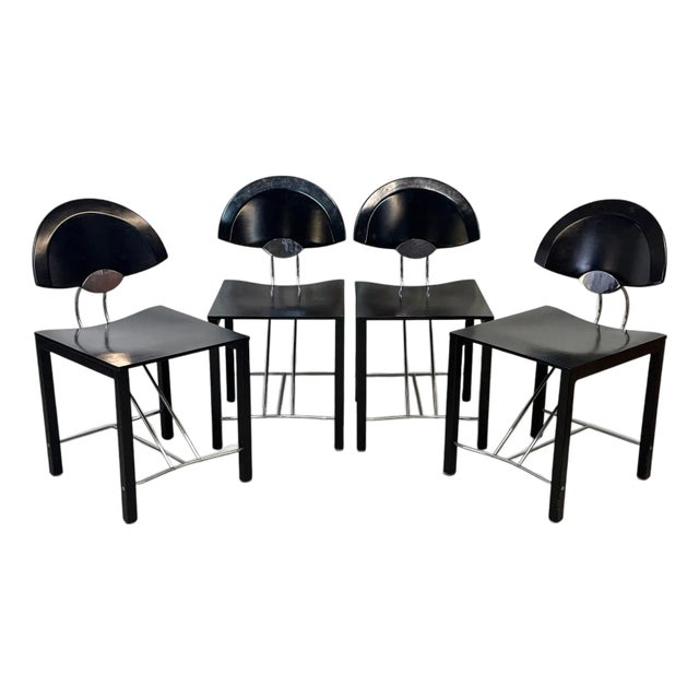 Late 20th Century Post Modern Ebonized Wood & Chrome Dining Chairs (Set of 4) For Sale