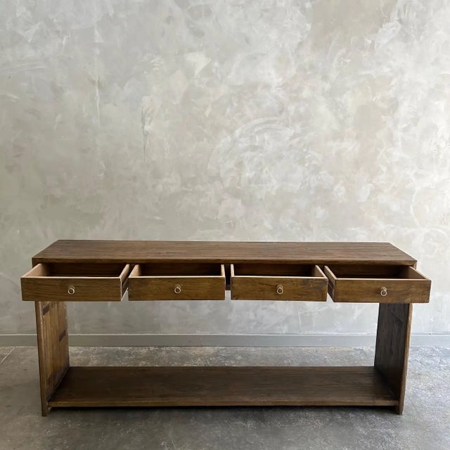 Custom Elm Wood Modern Console Table With Drawers in Dark Walnut-80" For Sale - Image 9 of 9