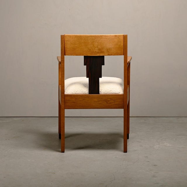 Dutch Art Deco Amsterdam School Armchair in Oak and Bouclé Fabric, 1930s For Sale - Image 6 of 17