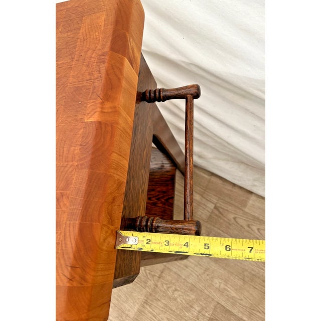 Vintage Butcher Block Carving Table Oak Base With Drawer Shelf End Cut Maple Top For Sale - Image 13 of 15