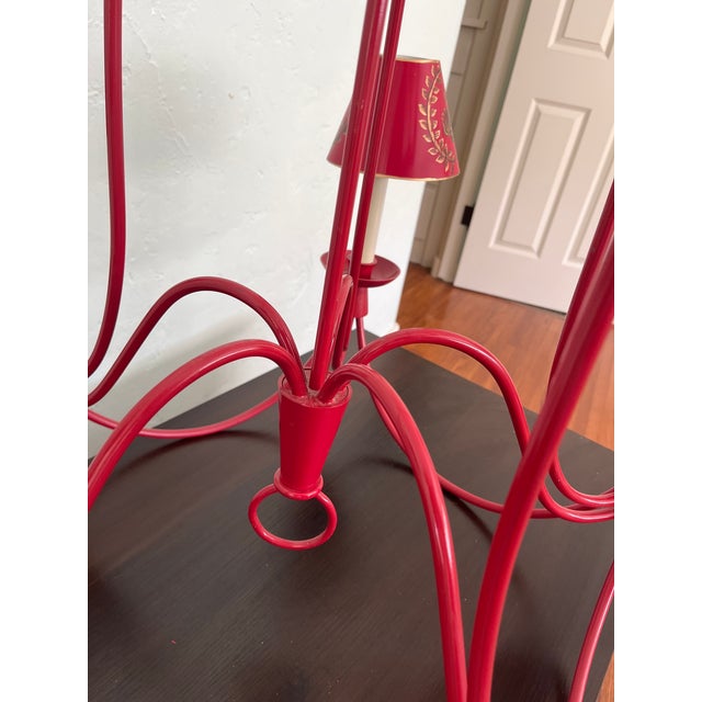 1950s 1950s Jean Royère-Inspired Crimson 5-Light Chandelier For Sale - Image 5 of 8