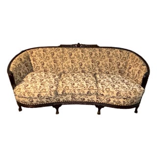 1940s Vintage Mid-Century Italian Sofa With Carved Mahogany Frame For Sale