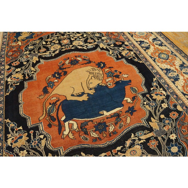 1880s Red Animal Hunting Scene Antique Persian Khorassan Moud Rug 9' X 11' 8" Handknotted Wool Carpet For Sale - Image 12 of 18