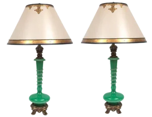 1900s Steuben Green Apple Lamps on Bronze Bases - a Pair