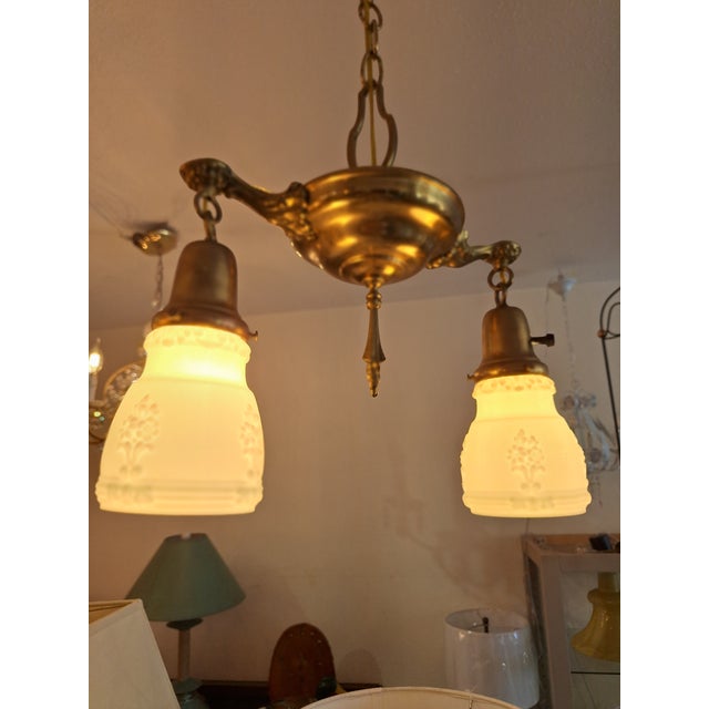 Art Deco 1920s Edwardian Aladdin Pan Fixture-Two Lights For Sale - Image 3 of 6