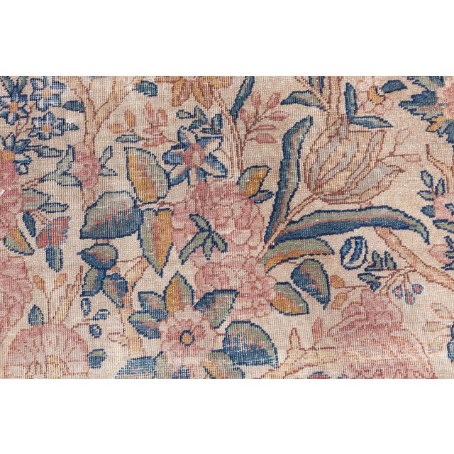 Beige 19th Century Persian Kirman Floral Handwoven Wool Rug For Sale - Image 8 of 9