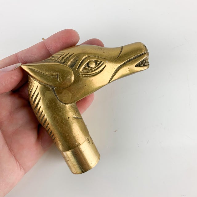Realism Vintage Horse Head Walking Stick Cane Handle Figural Brass Animal Sculptural For Sale - Image 3 of 6