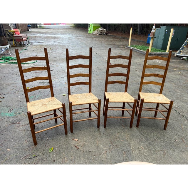 1970s Vintage Collection of Ladder-Back Chairs- Set of 4 For Sale - Image 9 of 12
