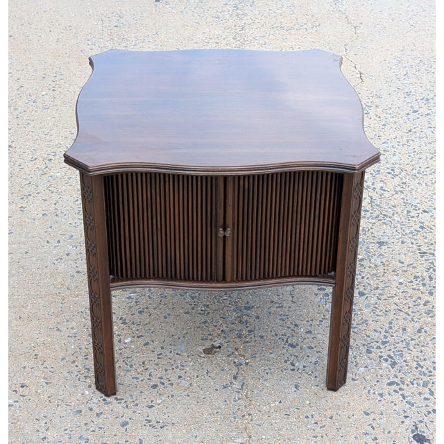 1980s Ethan Allen Nightstand End Table Cabinet Sliding Pocket Doors For Sale - Image 10 of 11