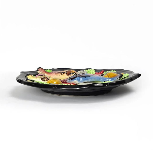 Mid-Century Modern Oval Majolica Wall Plate with Sea Creatures from Vallauris, 1960s For Sale - Image 4 of 13