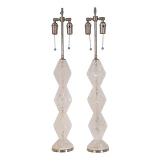 Early 21st Century Stacked Diamond Rock Crystal Table Lamps - A Pair For Sale