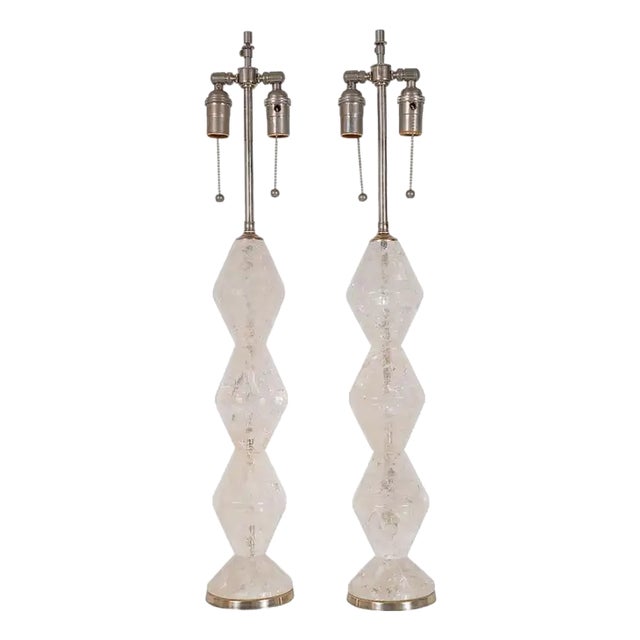 Early 21st Century Stacked Diamond Rock Crystal Table Lamps - A Pair For Sale