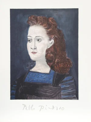 1980s "Femme a la Collerette Bleue" Lithograph After Pablo Picasso