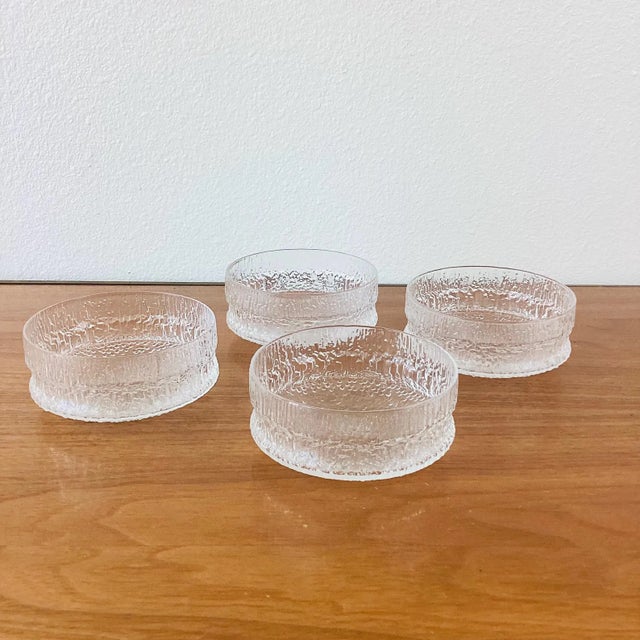 Vintage Mid-Century Modern Set of 4 Bowls in the style of Tapio Wirkkala frosted ice look made of glass set of 4 bowls...