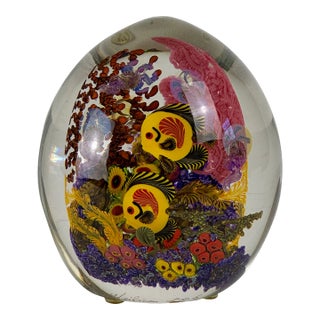 Chris Heilman Egg Shaped Art Glass Aquarium From 'Coral Reef' Series With Butterfly Fish For Sale