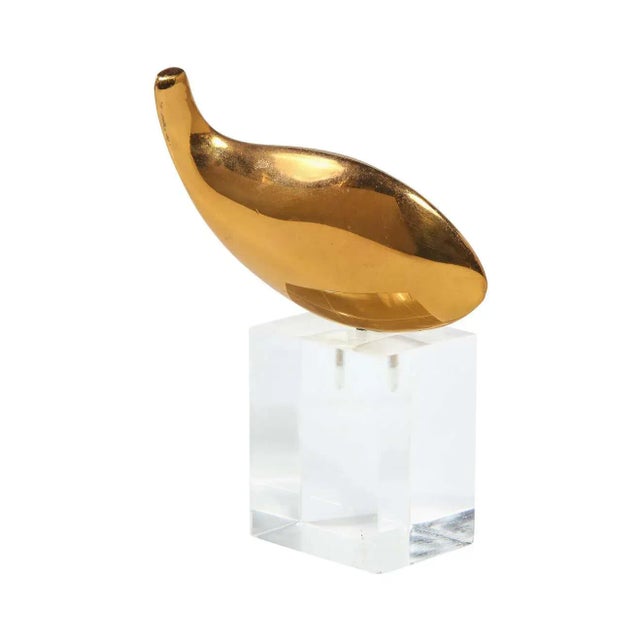 Metal Mid-Century Modern Amorphic Brass Sculpture on Volumetric Lucite Base For Sale - Image 7 of 7