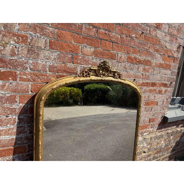 Large Antique 19th Century English Arched-Top Gilt Overmantle Mirror For Sale - Image 3 of 8
