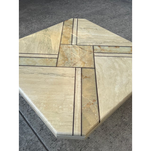 Vintage Maurice Villency Style Postmodern Marble, Onyx, & Travertine Coffee Table, C. 1970s-80s For Sale - Image 4 of 13