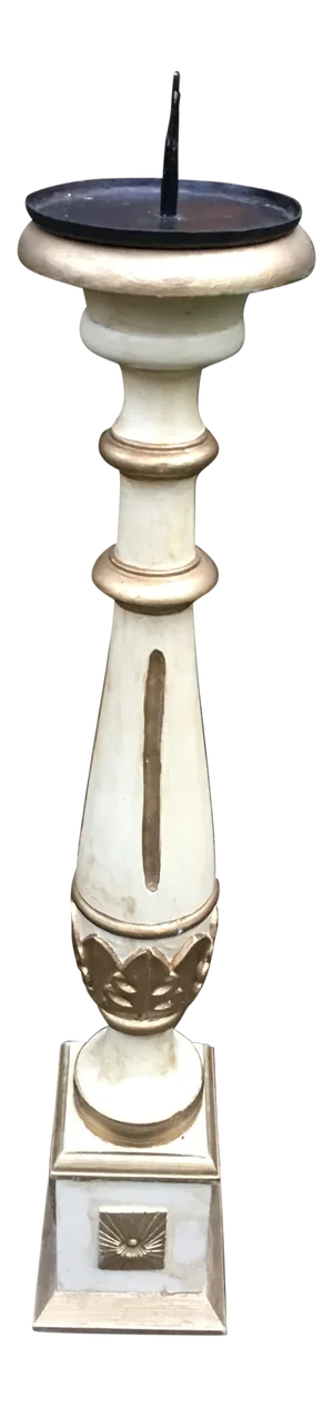 Off-White/Gold Hand-Carved Wooden Candle Stand