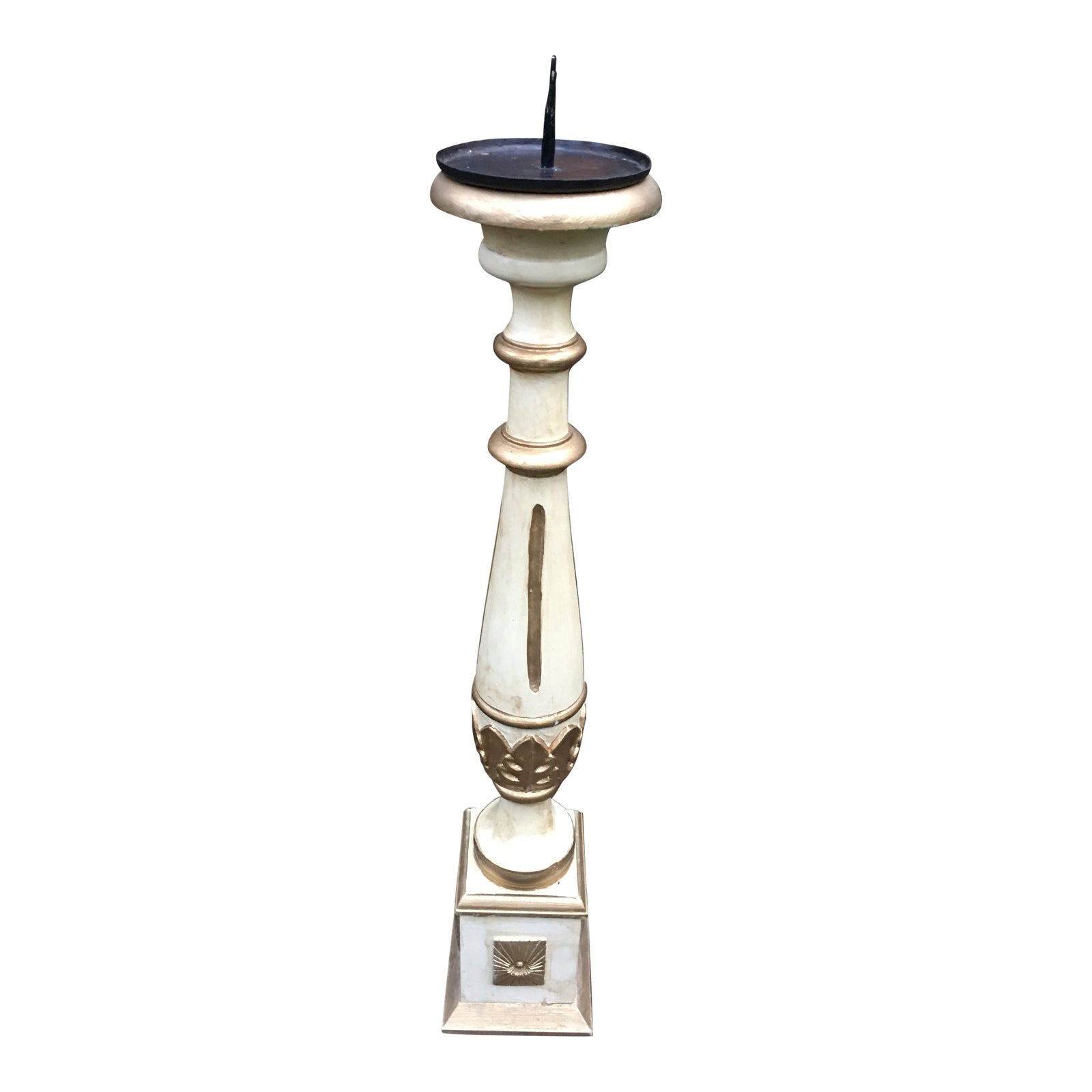 Vintage Off White Gold Hand Carved Wooden Candle Stand Chairish