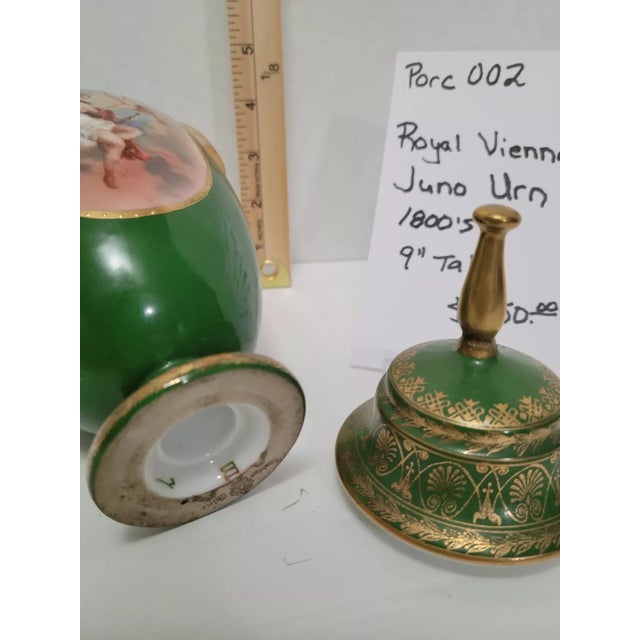 19thc Austrian Royal Vienna Green/ Gilt Hand Painted Covered Urn/ Covered Porcelain Vase. Beautiful Italian Renaissance...