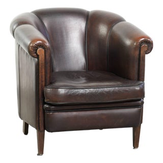 Club Chair in Dark Sheepskin Leather For Sale