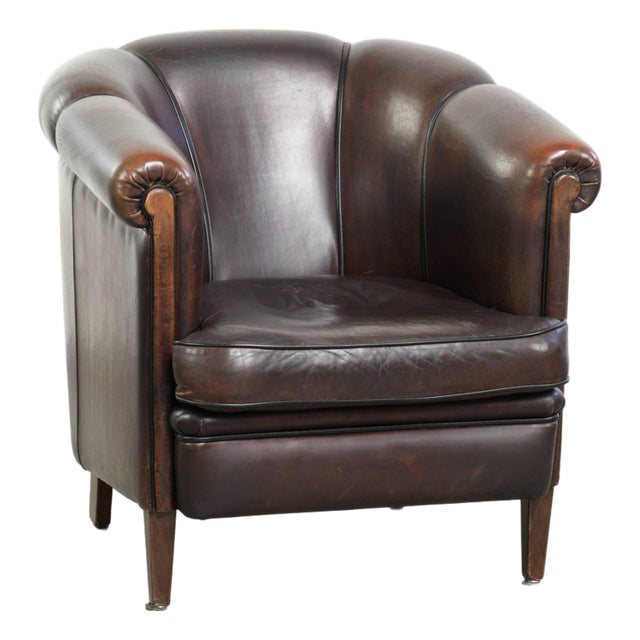 Club Chair in Dark Sheepskin Leather For Sale