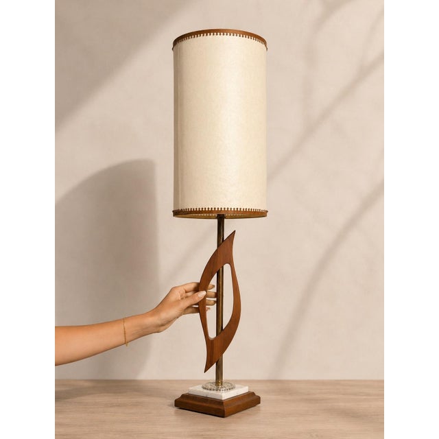 Wood 1960s Mid-Century Modern Sculptural Walnut & Brass Table Lamps, Pair For Sale - Image 7 of 8