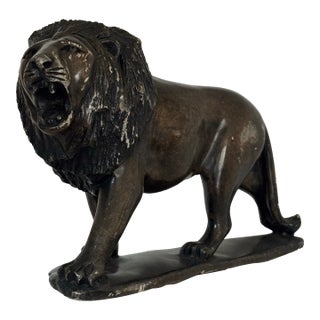 Hand-Carved Stone Lion Sculpture Monumental Decorative Interior Accent For Sale