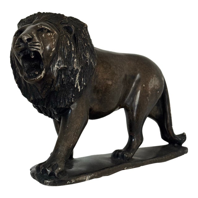 Hand-Carved Stone Lion Sculpture Monumental Decorative Interior Accent For Sale