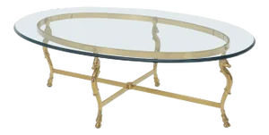 Oval Solid Brass Hoof Feet Horse Heads Base Glass Top Coffee Table