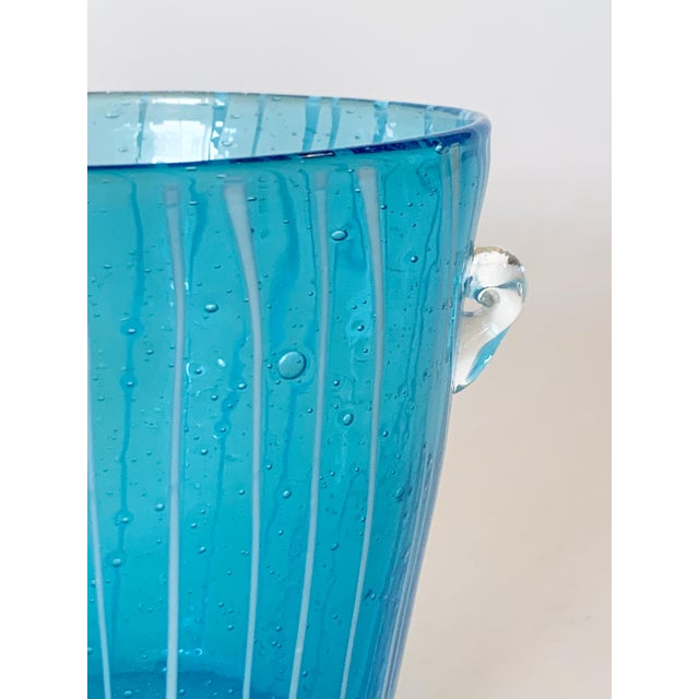 Mid-Century Modern Vintage Venini Murano Style Blue Bubble Glass Wine Cooler Ice Buckets Italy 1970, a Pair For Sale - Image 3 of 12