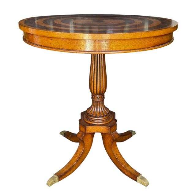 19th C Style English Bullseye Marquetry Inlaid Side Table For Sale - Image 4 of 5