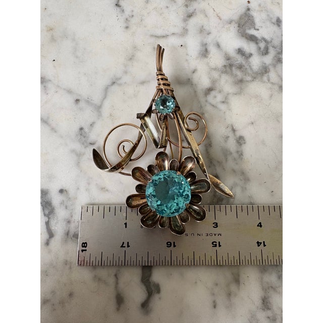 Art Deco Brooch Gold Fill 12k Signed Harry Iskin Large Blue Stone For Sale - Image 4 of 7