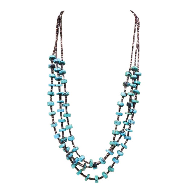 Late 20th Century Turquoise Shell Hieshi Beaded Multi Strand Necklace For Sale