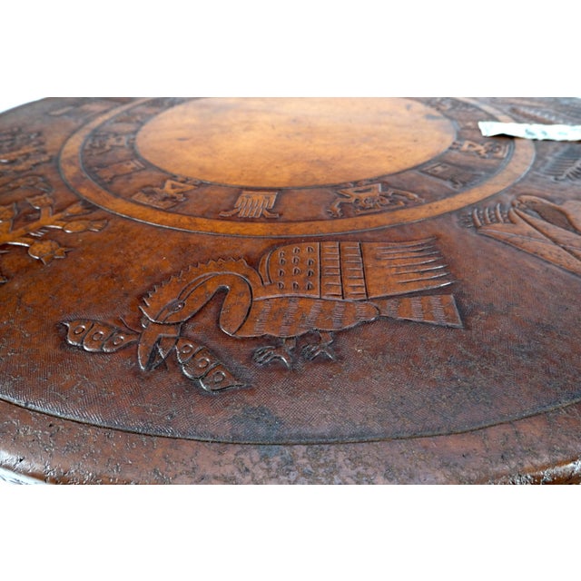 Mid 20th Century Embossed Leather South American Coffee Table 4 Nesting Stools Chairs For Sale - Image 18 of 18
