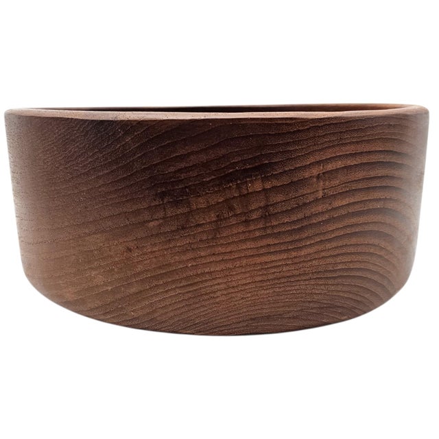 Wood Mid-Century Solid Teak Turned Serving Bowl, Scandinavian Modern 10" For Sale - Image 7 of 9