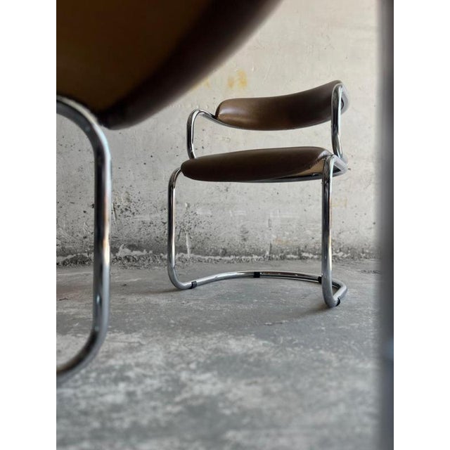 Brown Vintage Italian Chrome and Skai Armchair, 1970s For Sale - Image 8 of 18