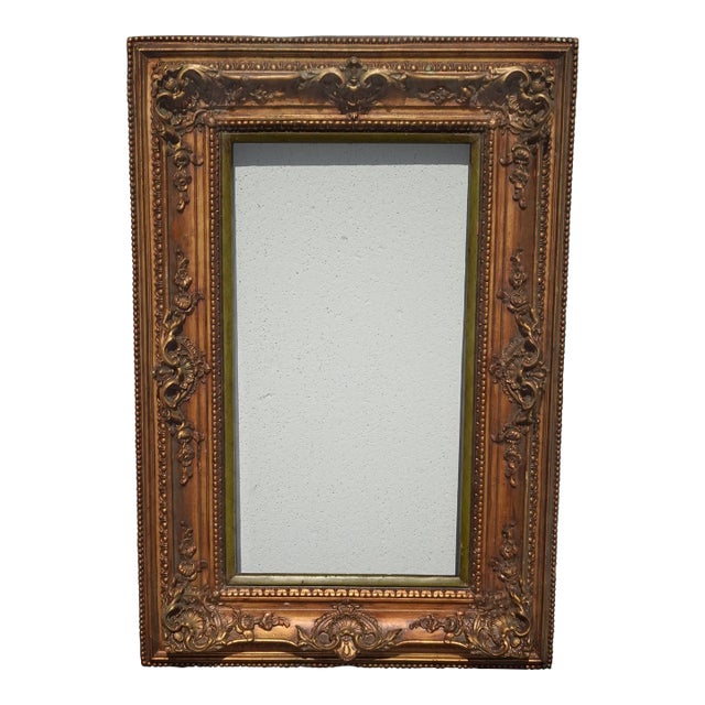 36 5/8" H Vintage French Country Gold Ornate Picture Frame W Green Inner Strip For Sale