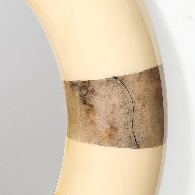 Glass Mid-Century Modernist Cream Lacquered Goat Skin Round Mirror by Karl Springer For Sale - Image 7 of 10