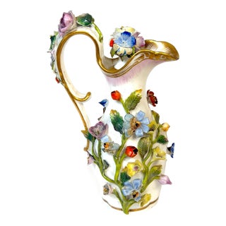 Meissen Applied Floral Porcelain Perfume Ewer Original Stopper, Germany, 1875 For Sale