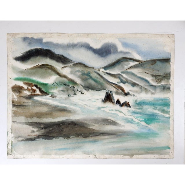 Mid 20th Century Mid 20th Century Modernist California Coastal Seascape Beach Watercolor Painting For Sale - Image 5 of 6