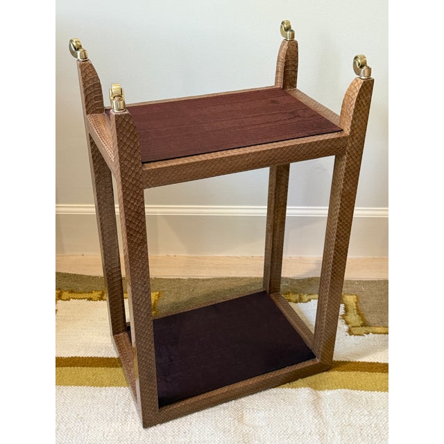 1980s Karl Springer Toffee Telephone Side Table For Sale - Image 5 of 12