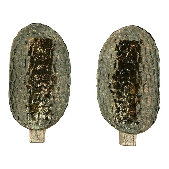 Murano Turtle Shell Shaped Sconces in Fontana Green - a Pair For Sale