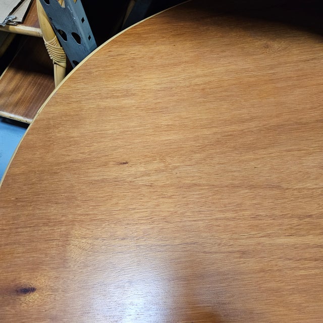 Wood 1950s Restored Rattan Bentwood Rattan and Oak Round Pedestal Dining Table For Sale - Image 7 of 7