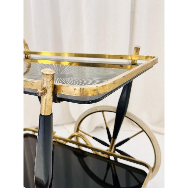 Art Deco Brass and Black Glass Serving Bar Trolley, 1950s For Sale - Image 17 of 18