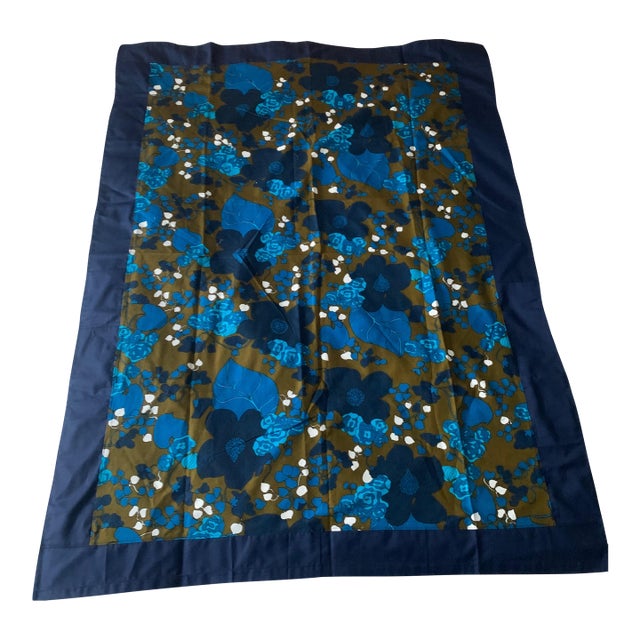 1970s Graphic Vintage Scandinavian Textile in Navy, Green, and Blue For Sale