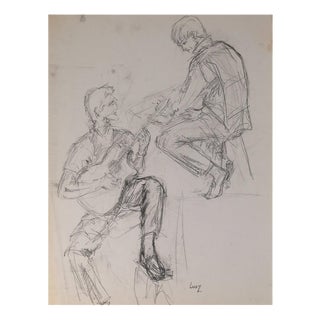 Evelyne Luez, Two Musicians, 20th Century, Pencil on Paper For Sale