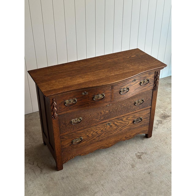 Antique Cathedral-Grain Oak Serpentine Chest of Drawers For Sale - Image 11 of 18
